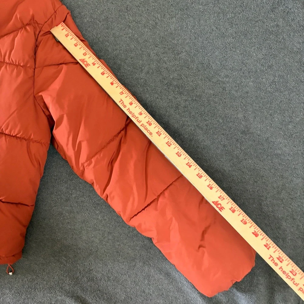 Bershka Puffer Jacket Kids Size S Orange Quilted Full Zip Stand Collar Warm Coat